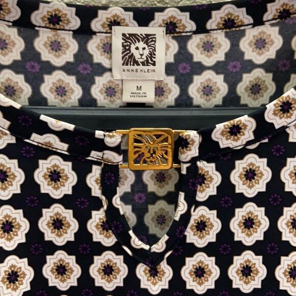 Anne Klein Women Medallion Print Keyhole Neck Blouse Size M - Picture 5 of 7